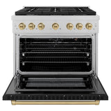 ZLINE Autograph Edition 36 in. 5.2 cu. ft. Paramount Dual Fuel Range with 6 Burner Gas Cooktop and Electric Convection Oven in DuraSnow' Stainless Steel with Black Matte Door and Champagne Bronze Accents (SDRSZ-BLM-36-CB)