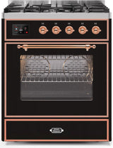 Majestic II 30 Inch Dual Fuel Natural Gas Freestanding Range in Glossy Black with Copper Trim