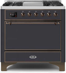 Majestic II 36 Inch Dual Fuel Natural Gas Freestanding Range in Matte Graphite with Bronze Trim