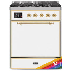 ILVE Majestic II 30 UM30DQNE3RAG Freestanding Dual Fuel Range with 5 Sealed Burners Single Oven with Solid Door in RAL Color with Brass knobs