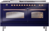 Nostalgie II 60 Inch Dual Fuel Natural Gas Freestanding Range in Blue with Copper Trim