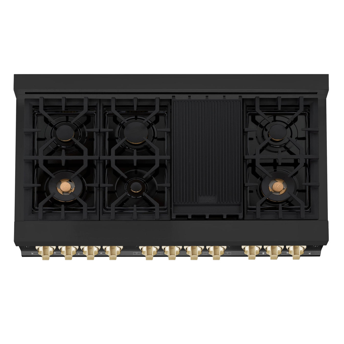 ZLINE Autograph Edition 48" 6.0 cu. ft. Dual Fuel Range with Gas Stove and Electric Oven in Black Stainless Steel with Accents (RABZ-48) [Color: Gold]