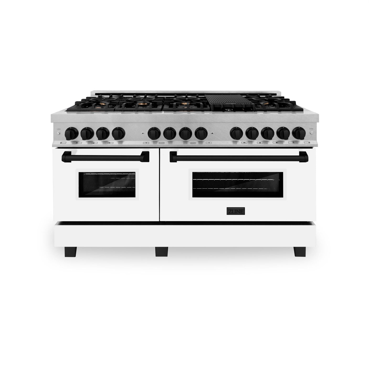 ZLINE Autograph Edition 60 in. 7.4 cu. ft. Dual Fuel Range with Gas Stove and Electric Oven in DuraSnow Stainless Steel with White Matte Door and Accents (RASZ-WM-60) [Color: Matte Black Accents]