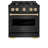 ZLINE Autograph Edition 30 in. 4.2 cu. ft. Classic Gas Range with 4 Burner Cooktop and Convection Gas Oven in Black Stainless Steel and Polished Gold Accents (CGRBZ-30-G)