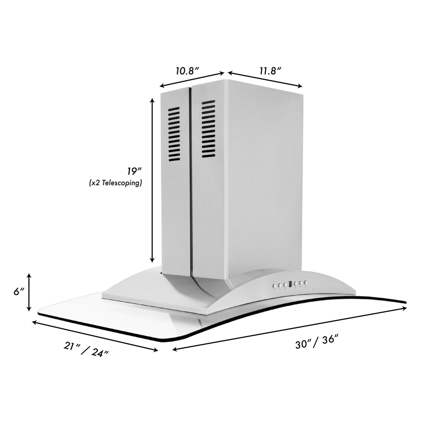 ZLINE Convertible Vent Island Mount Range Hood in Stainless Steel & Glass (GL9i)