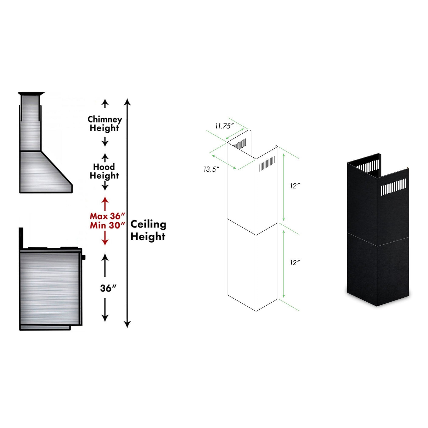 ZLINE 2-12 in. Short Chimney Pieces for 7 ft. to 8 ft. Ceilings (SK-BS655N)