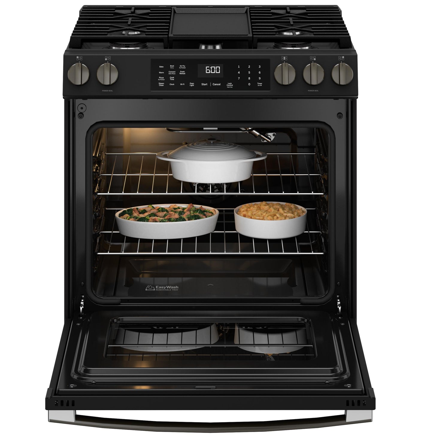 GE® 30" Slide-In Front-Control Convection Gas Range with No Preheat Air Fry and EasyWash™ Oven Tray