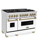 ZLINE Autograph Edition 48" 6.0 cu. ft. Dual Fuel Range with Gas Stove and Electric Oven in Stainless Steel with White Matte Door with Accents (RAZ-WM-48) [Color: Gold]