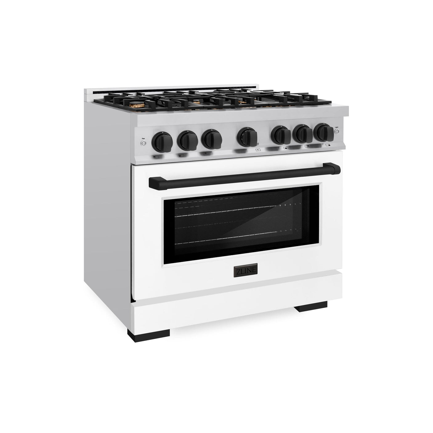 ZLINE Autograph Edition 36 in. 5.2 cu. ft. Select Gas Range with 6 Burner Cooktop and Convection Gas Oven in Stainless Steel with White Matte Door and Matte Black Accents (HGRZ-WM-36-MB)