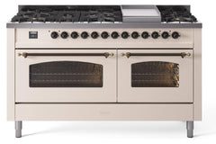 Nostalgie II 60 Inch Dual Fuel Liquid Propane Freestanding Range in Antique White with Bronze Trim