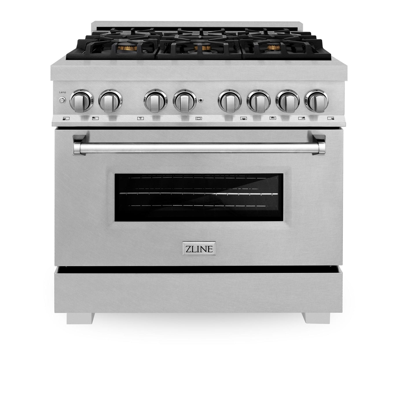 ZLINE 36 in. Professional Dual Fuel Range in DuraSnow Stainless Steel with Color Door Finishes (RAS-SN-36) [Color: Blue Gloss]