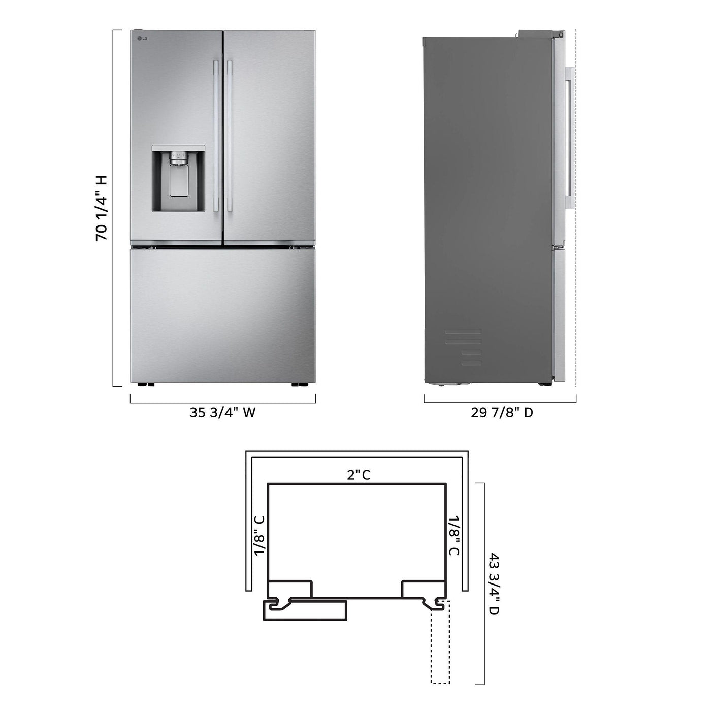 LG Counter-Depth MAX™ with Zero Clearance™ 3-Door French Door Refrigerator with Thin Door Design