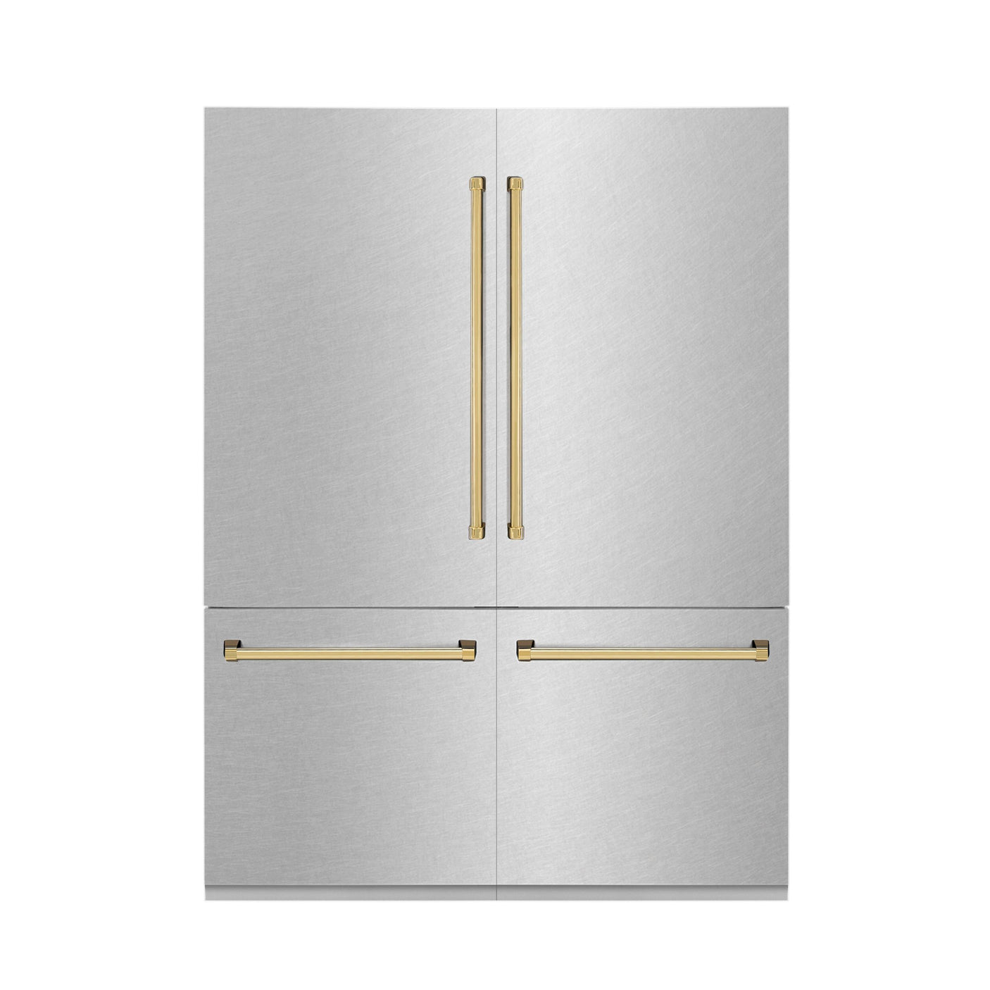 ZLINE 60" Autograph Edition 32.2 cu. ft. Built-in 4-Door French Door Refrigerator with Internal Water and Ice Dispenser in Fingerprint Resistant Stainless Steel with Polished Gold Accents (RBIVZ-SN-60-G)