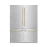 ZLINE 60" Autograph Edition 32.2 cu. ft. Built-in 4-Door French Door Refrigerator with Internal Water and Ice Dispenser in Fingerprint Resistant Stainless Steel with Polished Gold Accents (RBIVZ-SN-60-G)