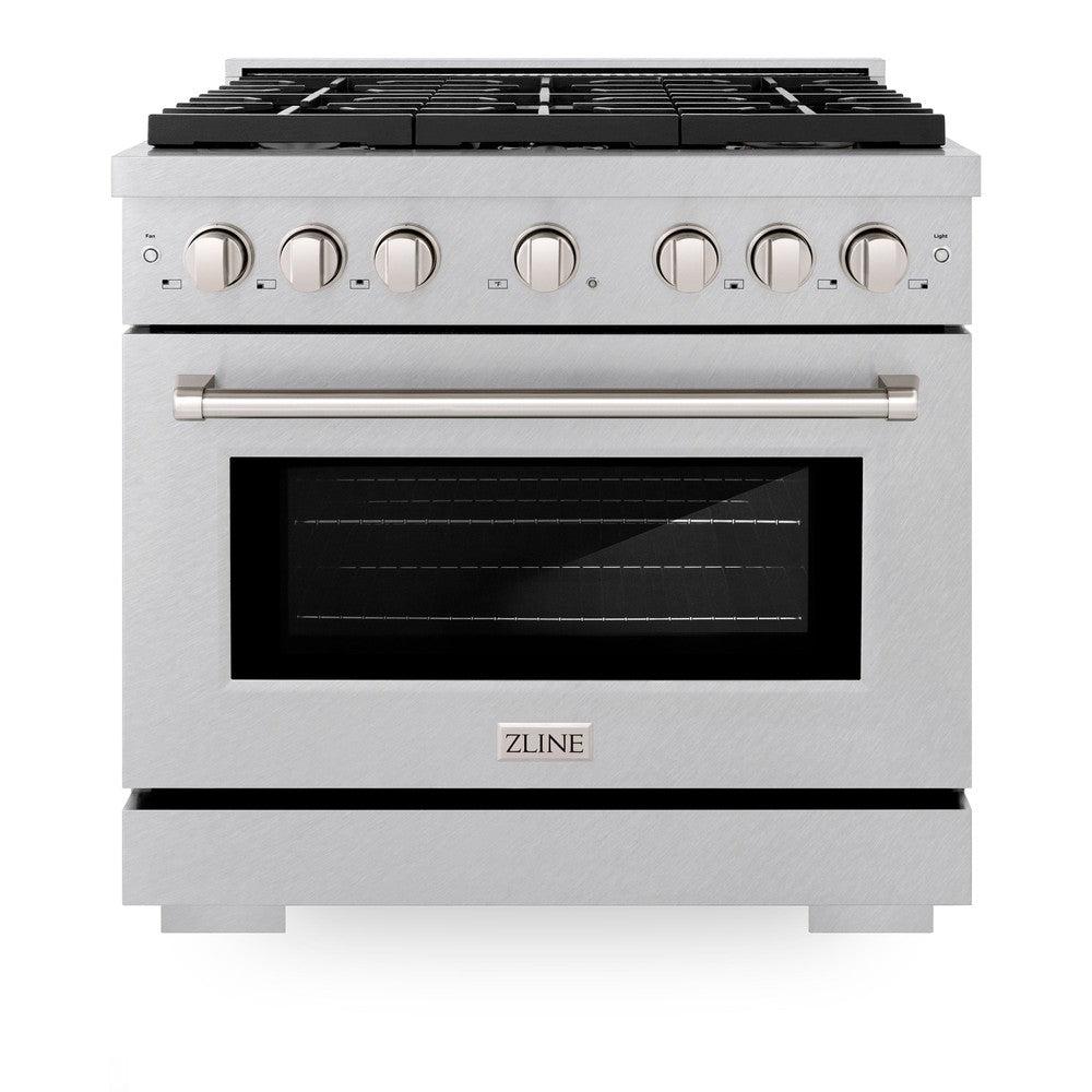 ZLINE 36 in. 5.2 cu. ft. Paramount Dual Fuel Range with Gas Cooktop and Electric Convection Oven in DuraSnow' Stainless Steel with 6 Brass Burners (SDRS-BR-36)