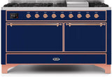 Majestic II 60 Inch Dual Fuel Liquid Propane Freestanding Range in Midnight Blue with Copper Trim