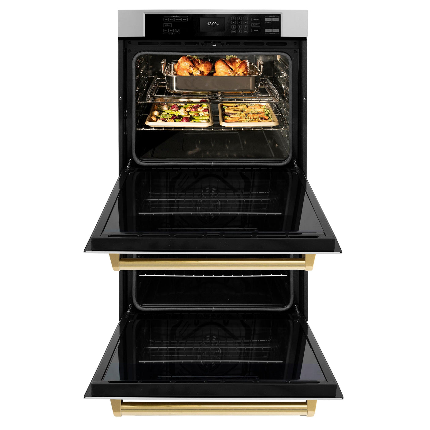 ZLINE 30 in. Autograph Edition Professional True Convection Double Wall Oven with Air Fry and Self Clean in Stainless Steel with Polished Gold Handles (WADZ-30-G)