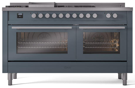 Professional Plus II 60 Inch Dual Fuel Natural Gas Freestanding Range in Blue Grey with Trim