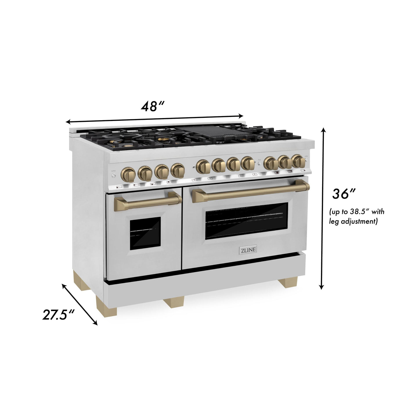 ZLINE Autograph Edition 48" 6.0 cu. ft. Range with Gas Stove and Gas Oven in Stainless Steel with Accents (RGZ-48) [Color: Champagne Bronze]