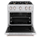 ZLINE 30 in. 4.2 cu. ft. Classic Gas Range with Convection Gas Oven in DuraSnow' Stainless Steel with 4 Brass Burners (CGRS-BR-30)