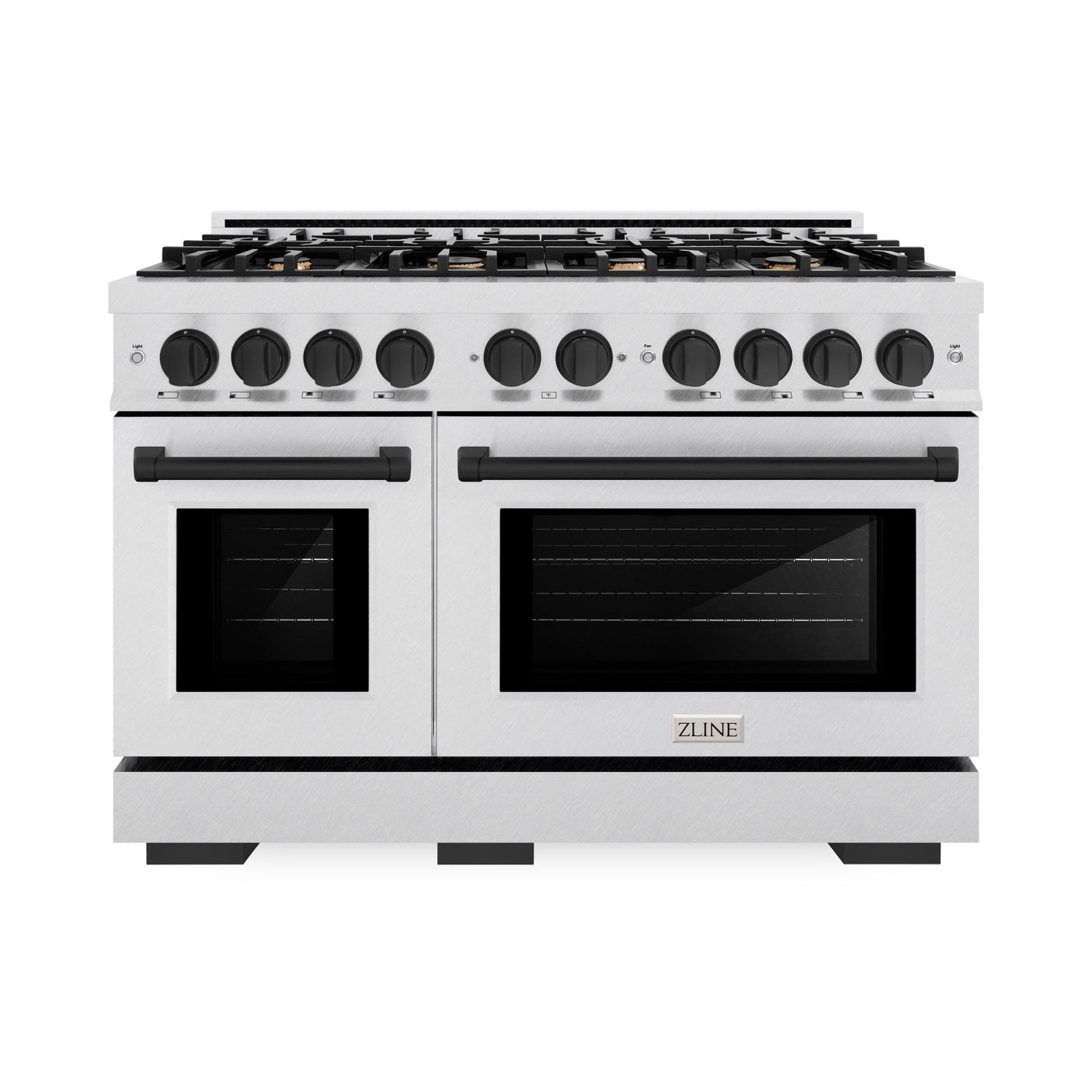 ZLINE Autograph Edition 48 in. 6.7 cu. ft. Select Double Oven Gas Range with 8 Burner Cooktop in DuraSnow' Stainless Steel and Matte Black Accents (HGRSZ-48-MB)