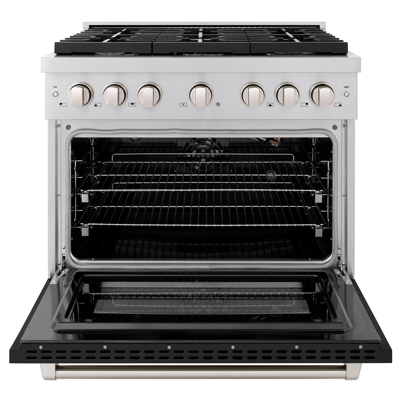 ZLINE 36 in. 5.2 cu. ft. Paramount Dual Fuel Range with 6 Burner Gas Cooktop and Electric Convection Oven in Stainless Steel with Black Matte Door (SDR-BLM-36)