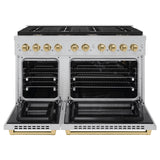 ZLINE Autograph Edition 48 in. 6.7 cu. ft. 8 Burner Double Oven Gas Range in DuraSnow' Stainless Steel and Champagne Bronze Accents (SGRSZ-48-CB)