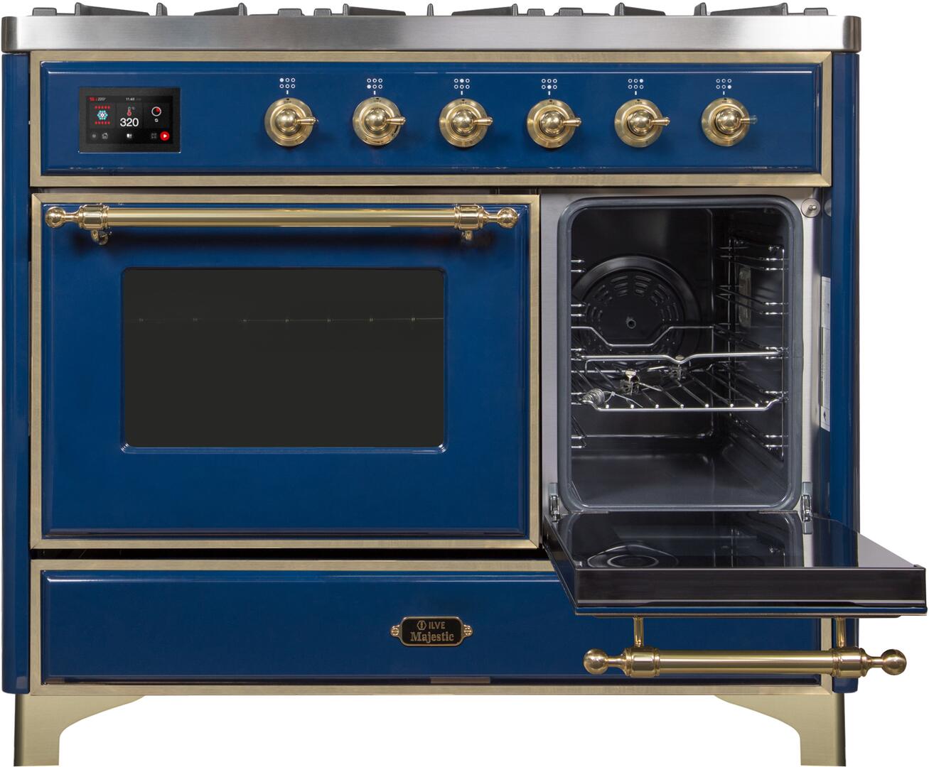 Majestic II 40 Inch Dual Fuel Liquid Propane Freestanding Range in Blue with Brass Trim