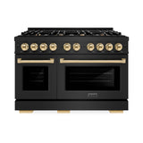 ZLINE Autograph Edition 48 in. 6.7 cu. ft. Select Double Oven Gas Range with 8 Burner Cooktop in Black Stainless Steel and Polished Gold Accents (HGRBZ-48-G)