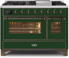 Majestic II 48 Inch Dual Fuel Natural Gas Freestanding Range in Emerald Green with Bronze Trim