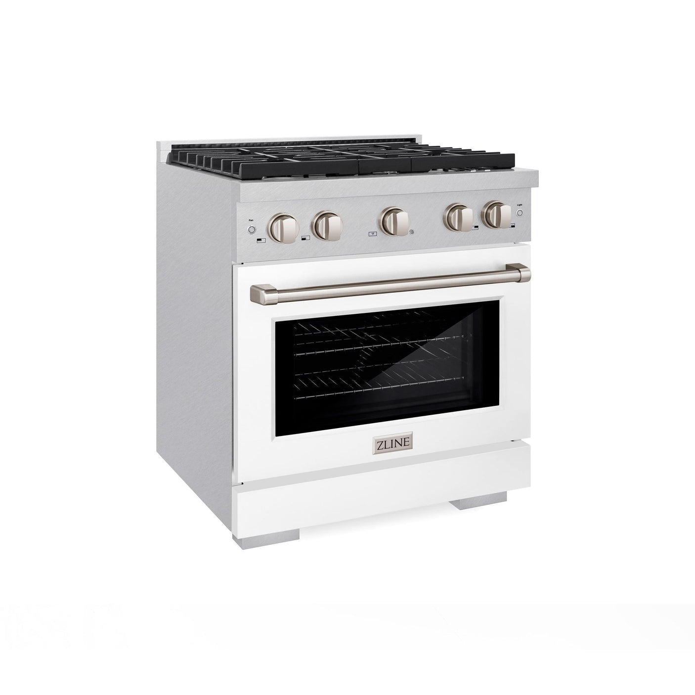 ZLINE 30 in. 4.2 cu. ft. Paramount Dual Fuel Range with 4 Burner Gas Cooktop and Electric Convection Oven in DuraSnow' Stainless Steel with White Matte Door (SDRS-WM-30)