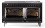 Nostalgie II 60 Inch Dual Fuel Natural Gas Freestanding Range in Glossy Black with Bronze Trim