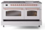 Nostalgie II 60 Inch Dual Fuel Liquid Propane Freestanding Range in White with Copper Trim