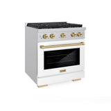 ZLINE Autograph Edition 30 in. 4.2 cu. ft. 4 Burner Gas Range with Convection Gas Oven in Stainless Steel with White Matte Door and Champagne Bronze Accents (SGRZ-WM-30-CB)