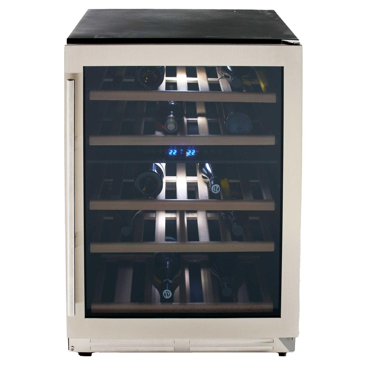 43 Bottle DESIGNER Series Dual-Zone Wine Cooler - Stainless Steel with Black Cabinet / 43 Bottles