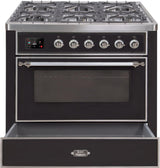 Majestic II 36 Inch Dual Fuel Liquid Propane Freestanding Range in Glossy Black with Chrome Trim