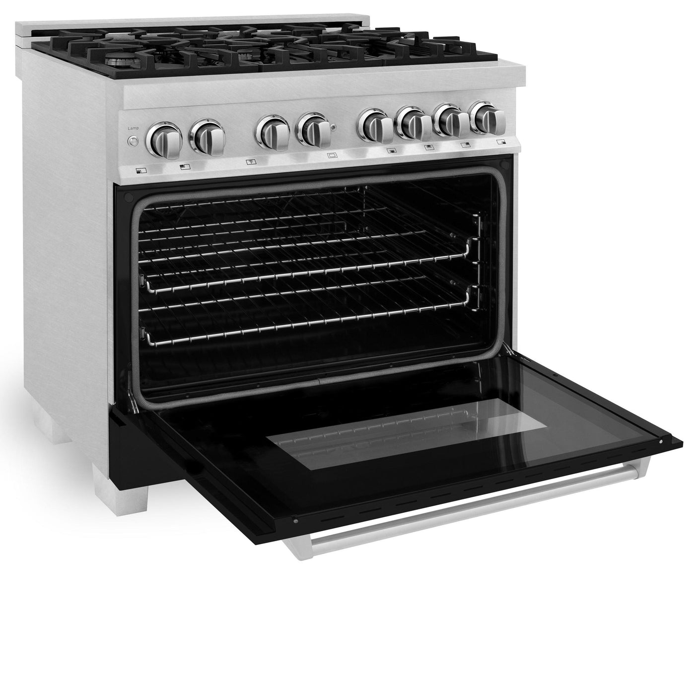 ZLINE 36 in. Professional Dual Fuel Range in DuraSnow Stainless Steel with Color Door Finishes (RAS-SN-36) [Color: Black Matte]