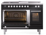 Professional Plus II 48 Inch Dual Fuel Natural Gas Freestanding Range in Glossy Black with Trim