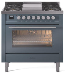 Professional Plus II 36 Inch Dual Fuel Natural Gas Freestanding Range in Blue Grey with Trim