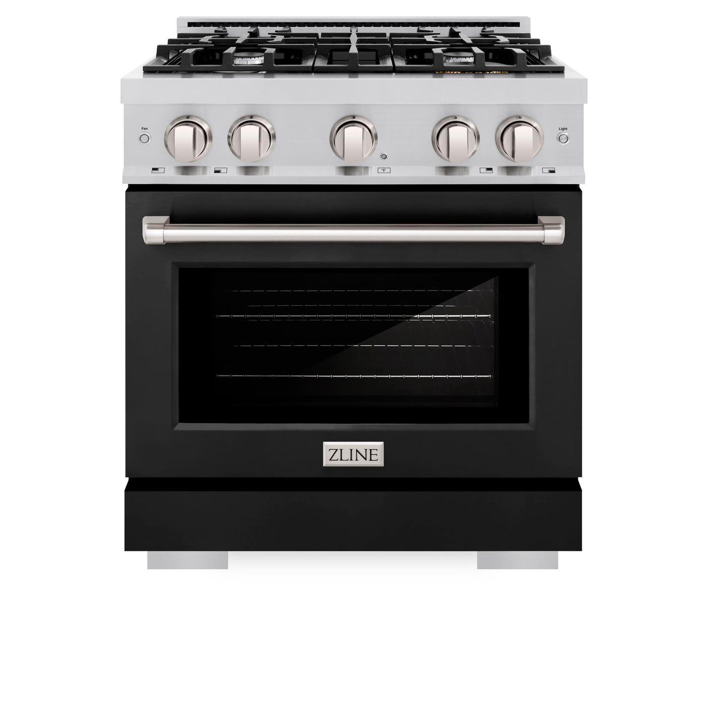 ZLINE 30 in. 4.2 cu. ft. Select Gas Range with 4 Burner Cooktop and Convection Gas Oven in Stainless Steel with Black Matte Door (HGR-BLM-30)