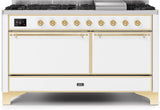 Majestic II 60 Inch Dual Fuel Liquid Propane Freestanding Range in White with Brass Trim