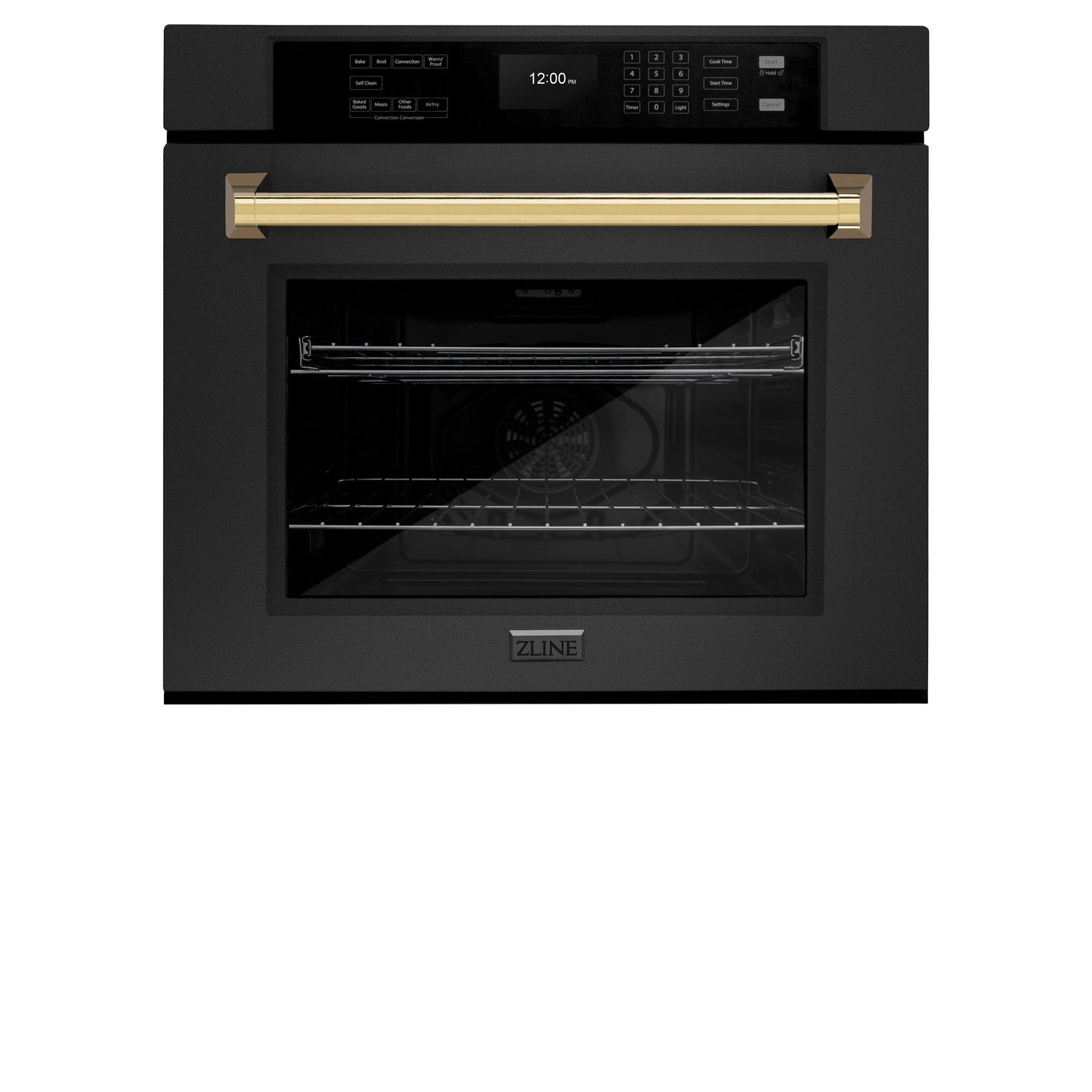 ZLINE 30 in. Autograph Edition Professional True Convection Single Wall Oven with Air Fry and Self Clean in Black Stainless Steel with Champagne Bronze Handle (WASBZ-30-CB)