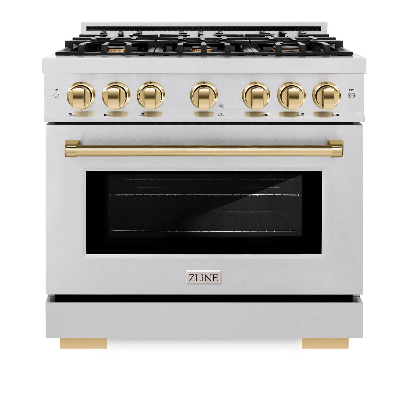 ZLINE Autograph Edition 36 in. 5.2 cu. ft. Select Dual Fuel Range with 6 Burner Gas Cooktop and Electric Convection Oven in DuraSnow' Stainless Steel with Polished Gold Accents (HDRSZ-36-G)