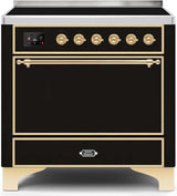 Majestic II 36 Inch Electric Freestanding Range in Glossy Black with Brass Trim