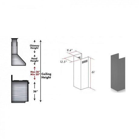 ZLINE 61" Wooden Chimney Extension for Ceilings up to 12.5 ft. (KBUU-E)