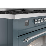 Nostalgie II 60 Inch Dual Fuel Natural Gas Freestanding Range in Blue Grey with Chrome Trim