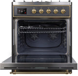 Majestic II 30 Inch Dual Fuel Liquid Propane Freestanding Range in Matte Graphite with Brass Trim