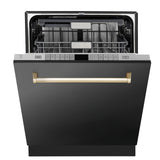 ZLINE Autograph Edition 24" 3rd Rack Top Touch Control Tall Tub Dishwasher in Black Stainless Steel with Accent Handle, 45dBa (DWMTZ-BS-24) [Color: Gold]