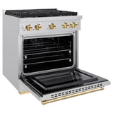 ZLINE Autograph Edition 30 in. 4.2 cu. ft. Paramount Dual Fuel Range with 4 Burner Gas Cooktop and Electric Convection Oven in Stainless Steel with Polished Gold Accents (SDRZ-30-G)