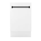 ZLINE Autograph Edition 18" Compact 3rd Rack Top Control Dishwasher in White Matte with Matte Black Handle, 51dBa (DWVZ-WM-18-MB)